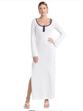 Caroline Constas Alabaster White Karla Maxi Dress with Navy Trim
